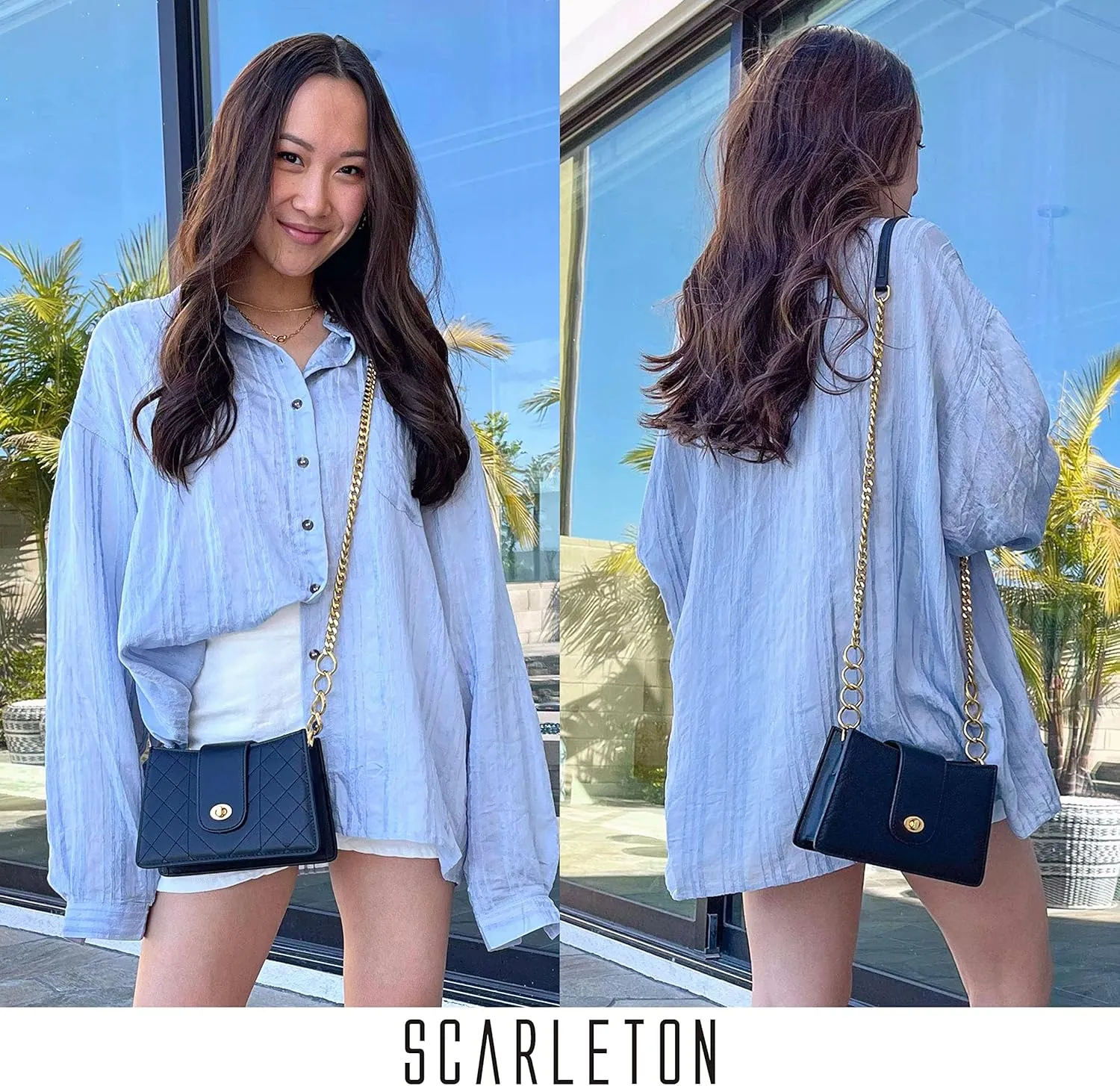 Scarleton Crossbody Bags for Women, Quilted Shoulder Bag Purse, Gold Chain Crossbody Bag Purses for Women, H2117