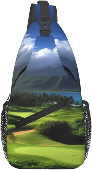 Scenic Hawaii Golf Tropical Sling Bag Backpack for Men Cross Chest Bag Crossbody Shoulder Bag Travel Hiking Daypack, Black, One Size