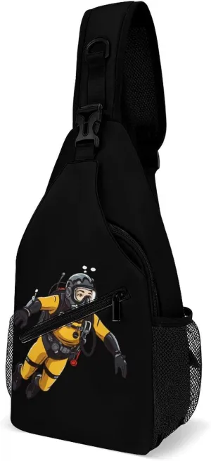 Scuba Diver Cartoon Sling Backpack Multipurpose Crossbody Shoulder Bag Printed Chest Bag Travel Hiking Daypack