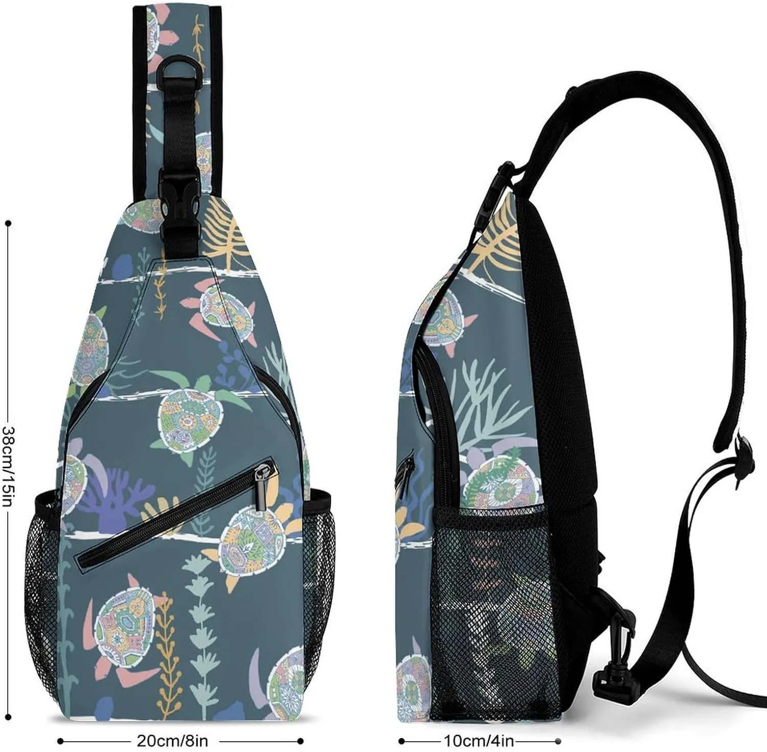 Sea-turtles-print Sling Bag Crossbody Backpack for Men Women Chest Bag For Travel Hiking Cycling Camping