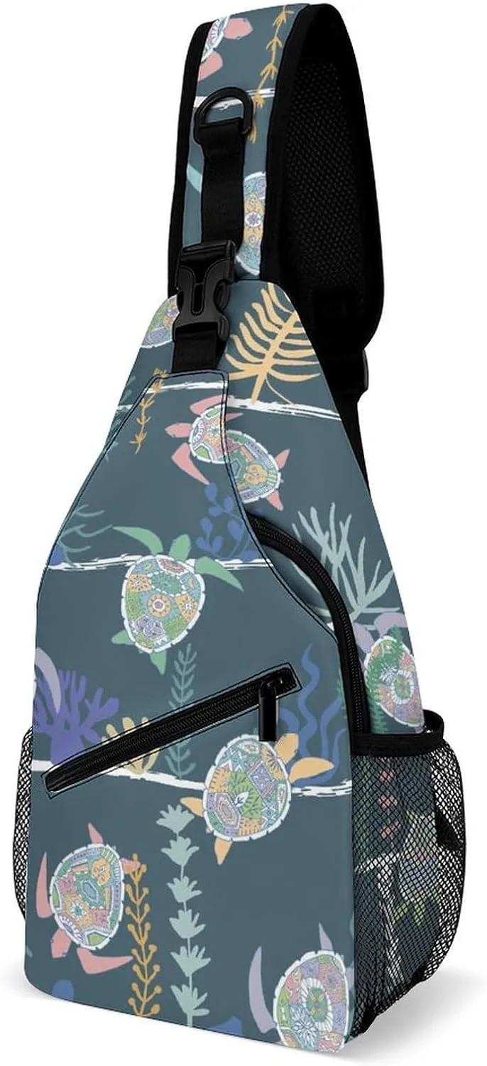 Sea-turtles-print Sling Bag Crossbody Backpack for Men Women Chest Bag For Travel Hiking Cycling Camping