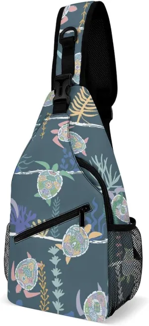 Sea-turtles-print Sling Bag Crossbody Backpack for Men Women Chest Bag For Travel Hiking Cycling Camping