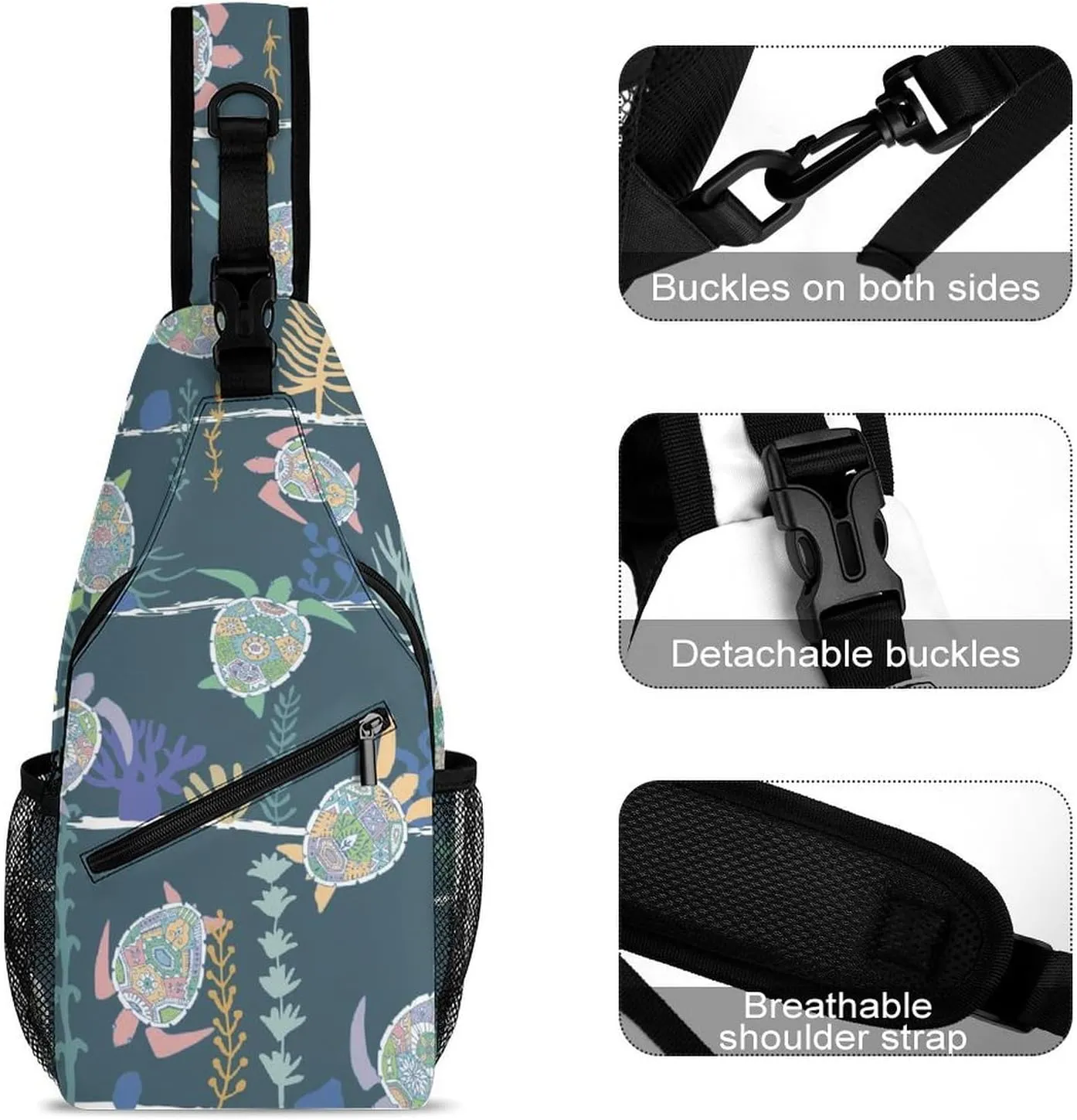 Sea-turtles-print Sling Bag Crossbody Backpack for Men Women Chest Bag For Travel Hiking Cycling Camping