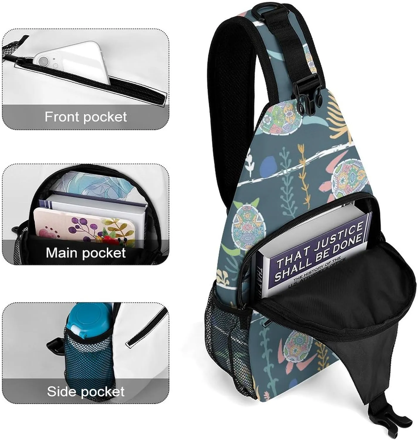 Sea-turtles-print Sling Bag Crossbody Backpack for Men Women Chest Bag For Travel Hiking Cycling Camping
