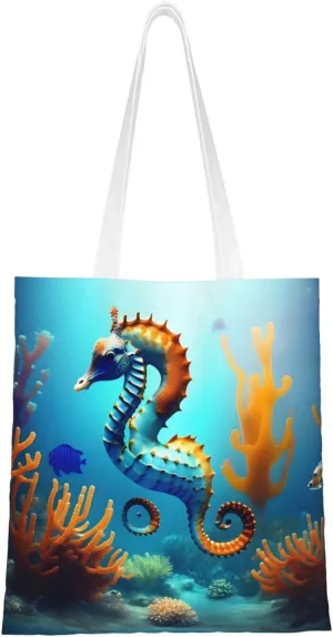 Seabed coral seahorse Shopping Bag, Unisex Hand Tote Lightweight Canvas Bag, Suitable for Shopping, Event Promotion, Travel, Work Reusable Tote Bag,