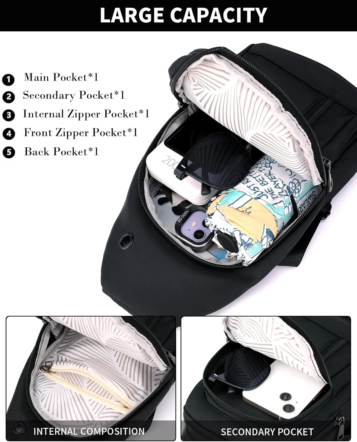 Seoky Rop Sling Bag Crossbody Backpack for Men Women Small Purse Chest Shoulder Bag for Travel Hiking Daypack Blue