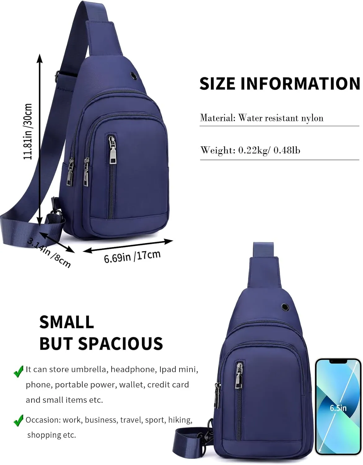 Seoky Rop Sling Bag Crossbody Backpack for Men Women Small Purse Chest Shoulder Bag for Travel Hiking Daypack Blue