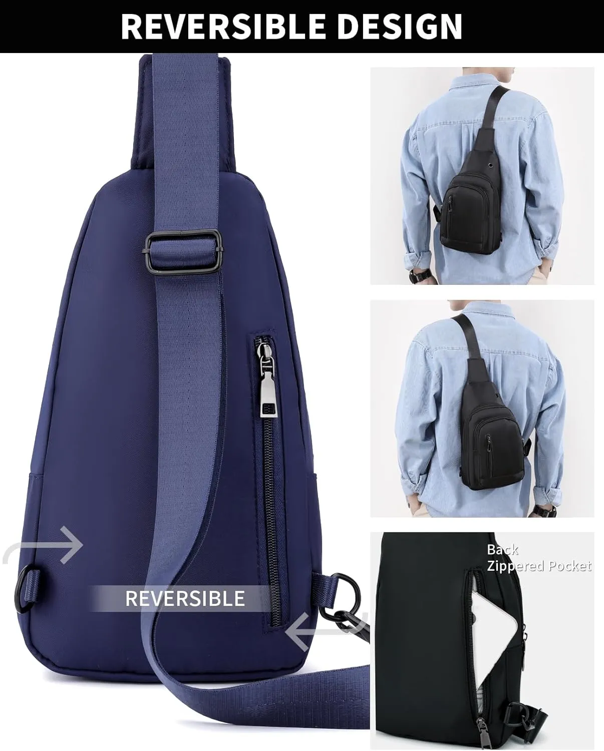 Seoky Rop Sling Bag Crossbody Backpack for Men Women Small Purse Chest Shoulder Bag for Travel Hiking Daypack Blue