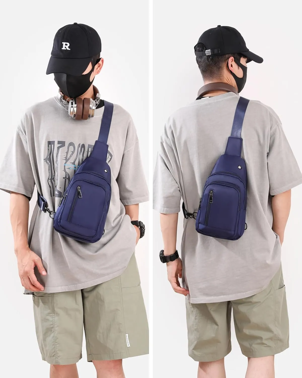 Seoky Rop Sling Bag Crossbody Backpack for Men Women Small Purse Chest Shoulder Bag for Travel Hiking Daypack Blue