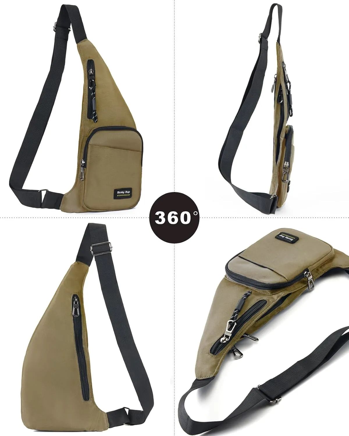 Seoky Rop Sling Bag for Men Women Slim Personal Purse Pocket Small Anti-Thief Crossbody Chest Bag for Travel Hiking Champagne