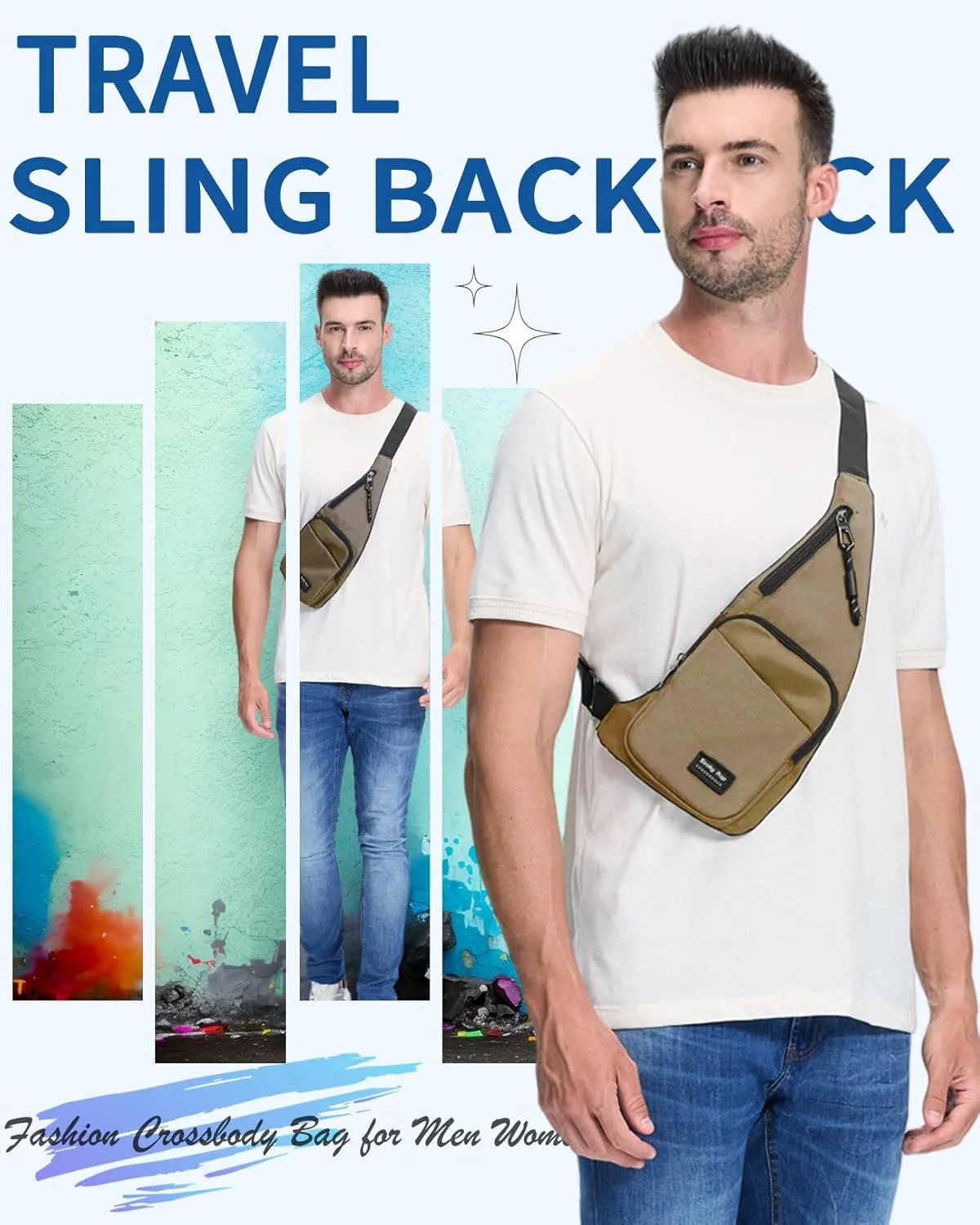 Seoky Rop Sling Bag for Men Women Slim Personal Purse Pocket Small Anti-Thief Crossbody Chest Bag for Travel Hiking Champagne