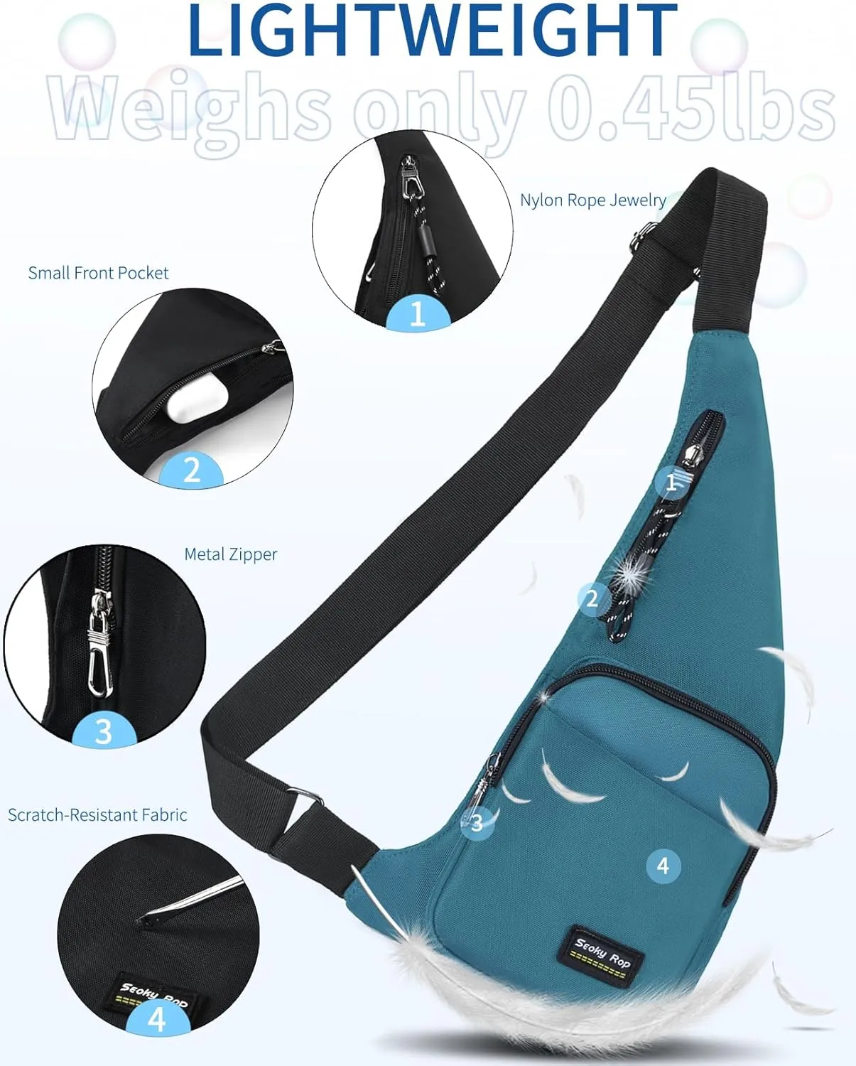 Seoky Rop Sling Bag for Men Women Slim Personal Purse Pocket Small Anti-Thief Crossbody Chest Bag for Travel Hiking Sky Blue