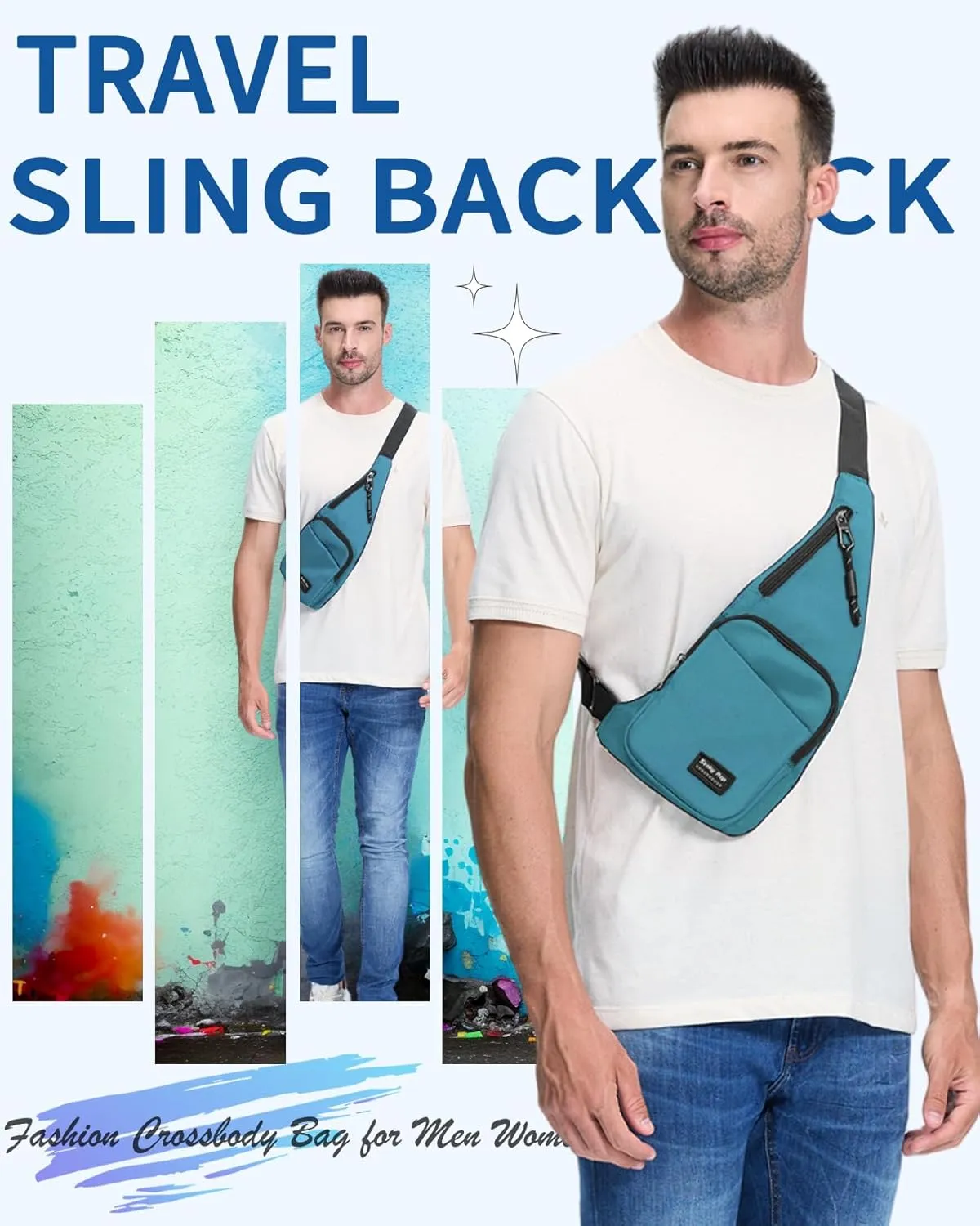 Seoky Rop Sling Bag for Men Women Slim Personal Purse Pocket Small Anti-Thief Crossbody Chest Bag for Travel Hiking Sky Blue