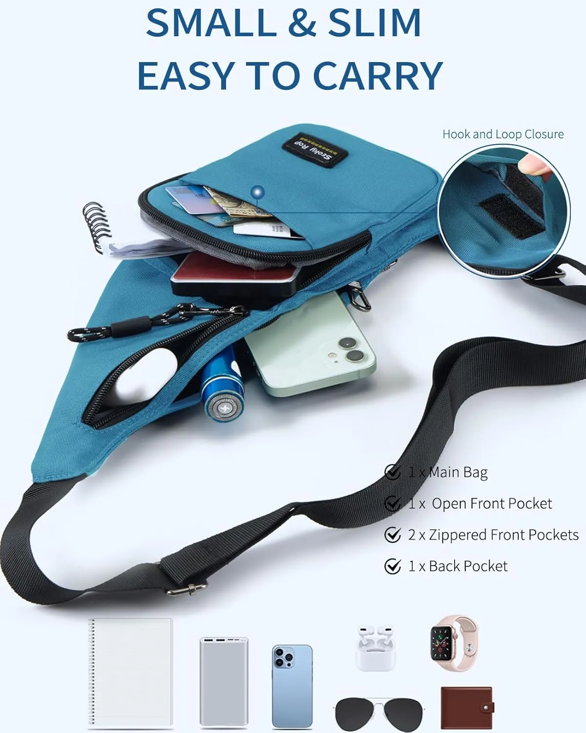 Seoky Rop Sling Bag for Men Women Slim Personal Purse Pocket Small Anti-Thief Crossbody Chest Bag for Travel Hiking Sky Blue