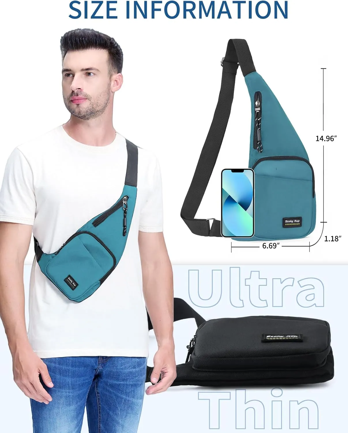 Seoky Rop Sling Bag for Men Women Slim Personal Purse Pocket Small Anti-Thief Crossbody Chest Bag for Travel Hiking Sky Blue