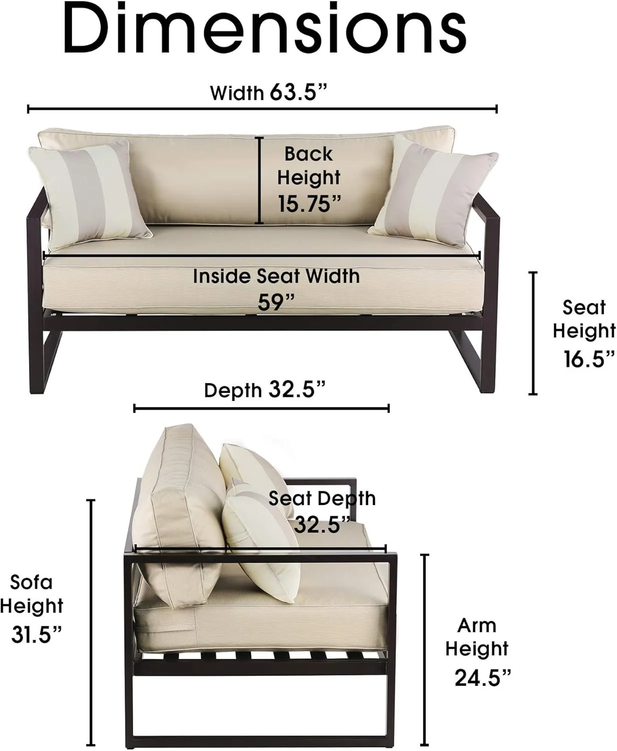 Serta Modern Outdoor Patio Furniture Collection with Bronze Metal Frame Finish, Sofa