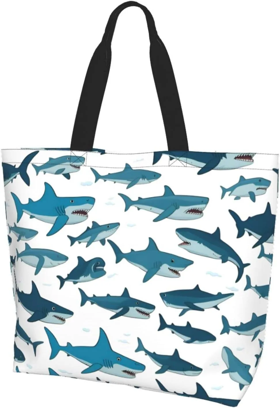 Shark Pattern with Various Gestures print Single shoulder shopping bag, reusable handbag,Fit for work and shopping