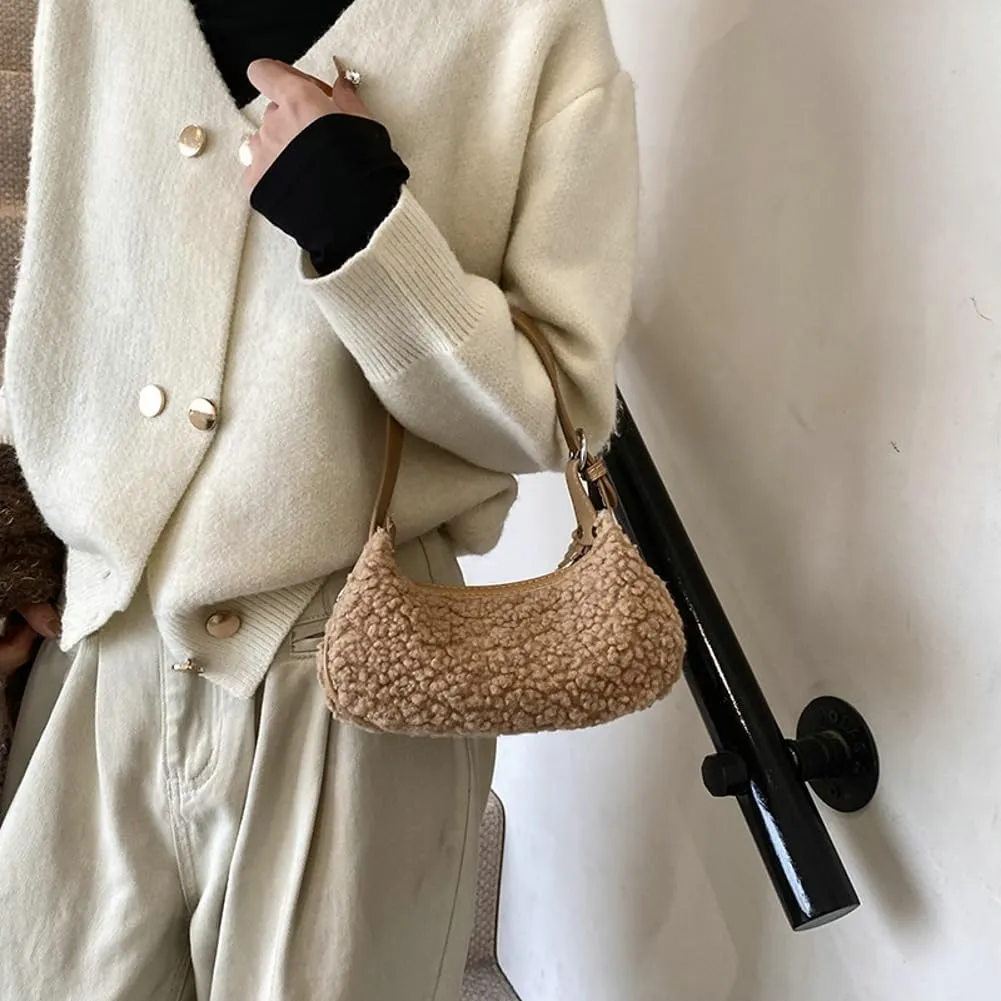 Sherpa Crossbody Bags for Women Winter Small Fleece Shoulder Purse Handbag Top Handle Bag Fluffy Fuzzy Sling Bag