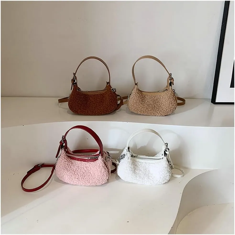 Sherpa Crossbody Bags for Women Winter Small Fleece Shoulder Purse Handbag Top Handle Bag Fluffy Fuzzy Sling Bag