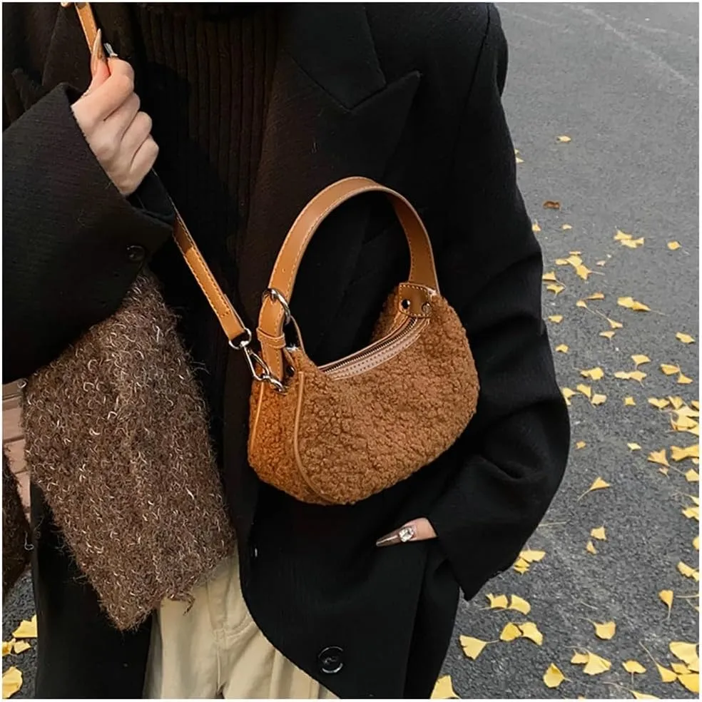 Sherpa Crossbody Bags for Women Winter Small Fleece Shoulder Purse Handbag Top Handle Bag Fluffy Fuzzy Sling Bag