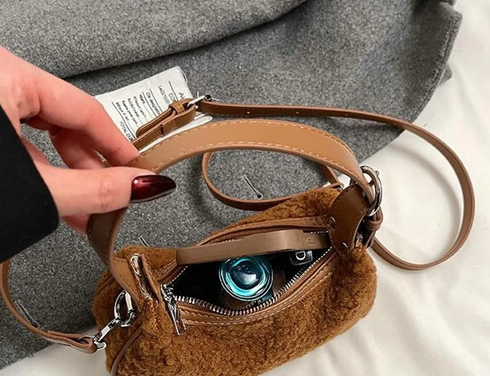 Sherpa Crossbody Bags for Women Winter Small Fleece Shoulder Purse Handbag Top Handle Bag Fluffy Fuzzy Sling Bag