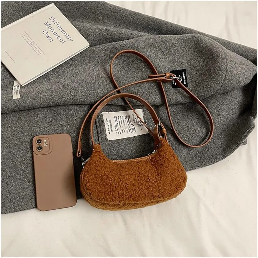 Sherpa Crossbody Bags for Women Winter Small Fleece Shoulder Purse Handbag Top Handle Bag Fluffy Fuzzy Sling Bag