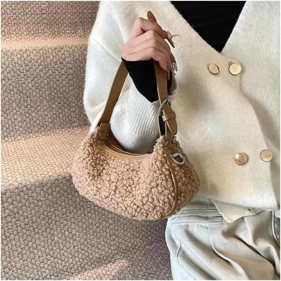 Sherpa Crossbody Bags for Women Winter Small Fleece Shoulder Purse Handbag Top Handle Bag Fluffy Fuzzy Sling Bag