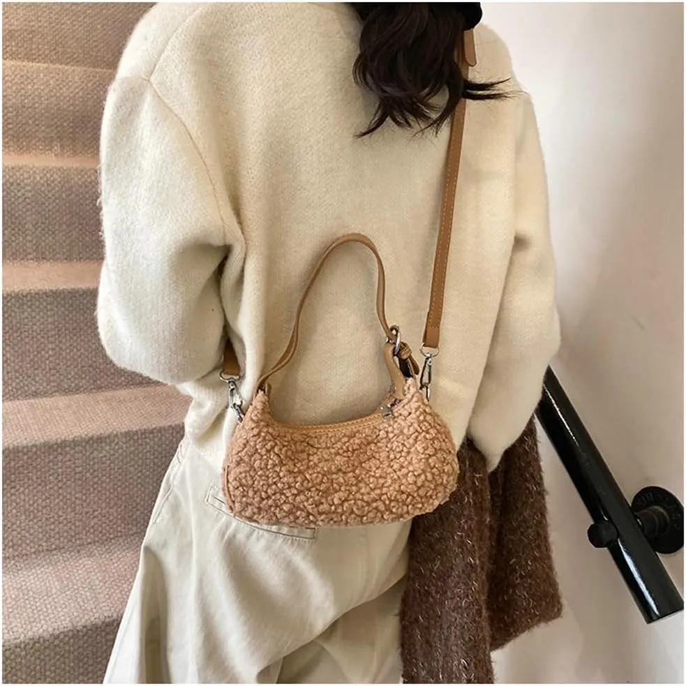 Sherpa Crossbody Bags for Women Winter Small Fleece Shoulder Purse Handbag Top Handle Bag Fluffy Fuzzy Sling Bag