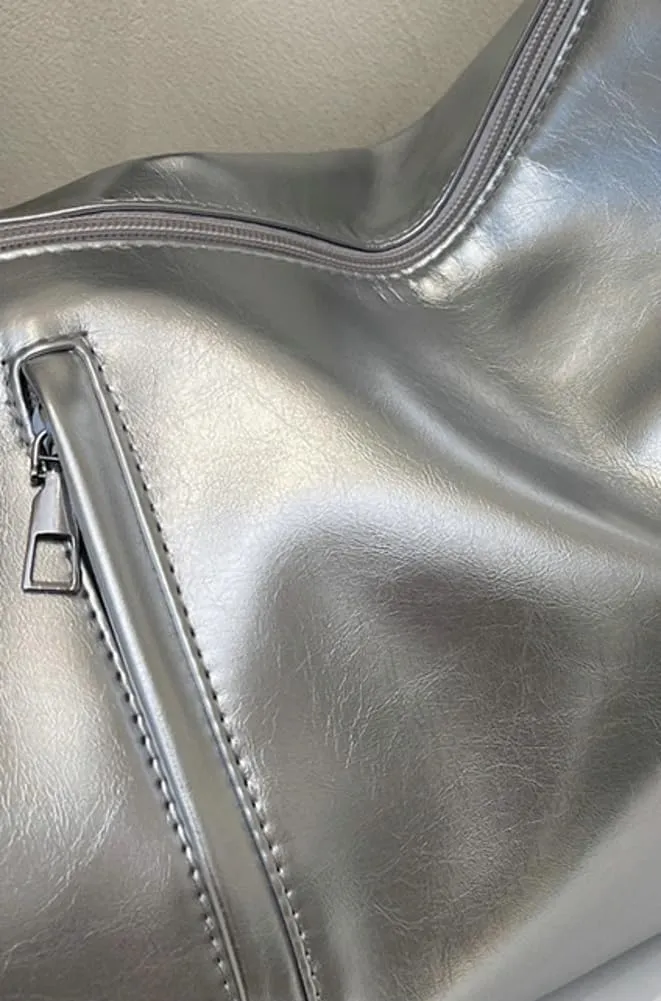 Shiny Hobo Bag for Women PU Leather Bag Trendy Shoulder Bag Satchel for Work Travel