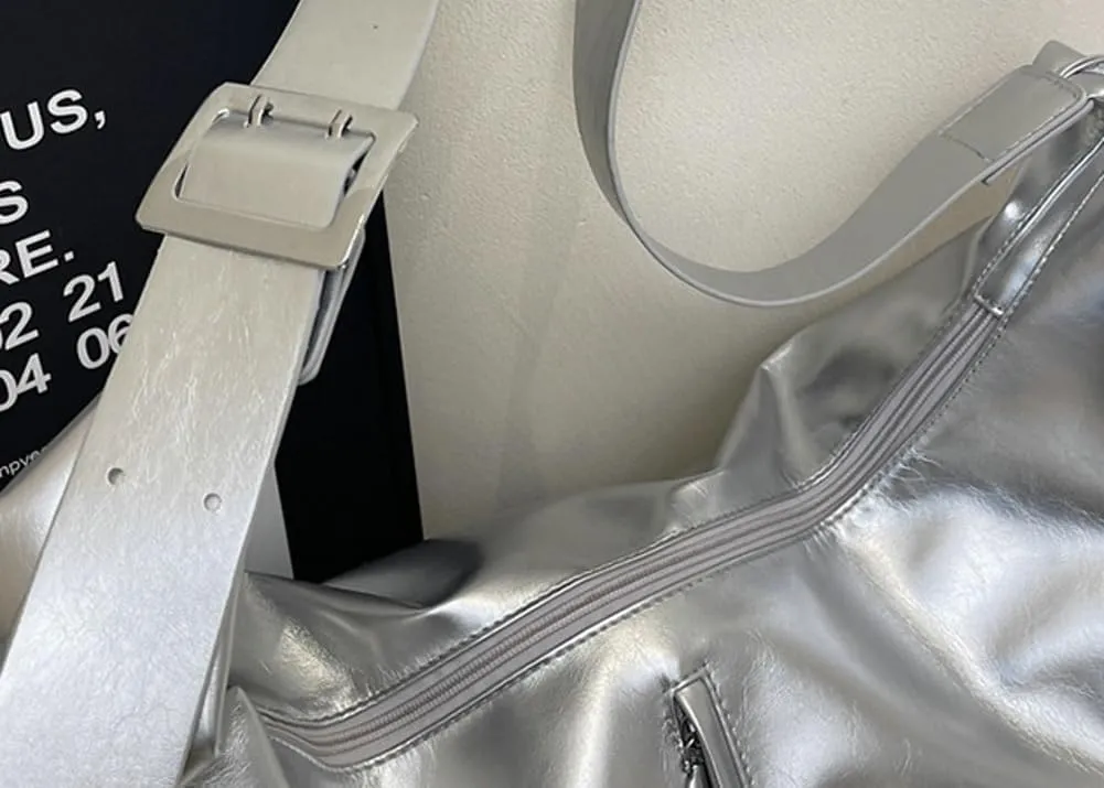 Shiny Hobo Bag for Women PU Leather Bag Trendy Shoulder Bag Satchel for Work Travel