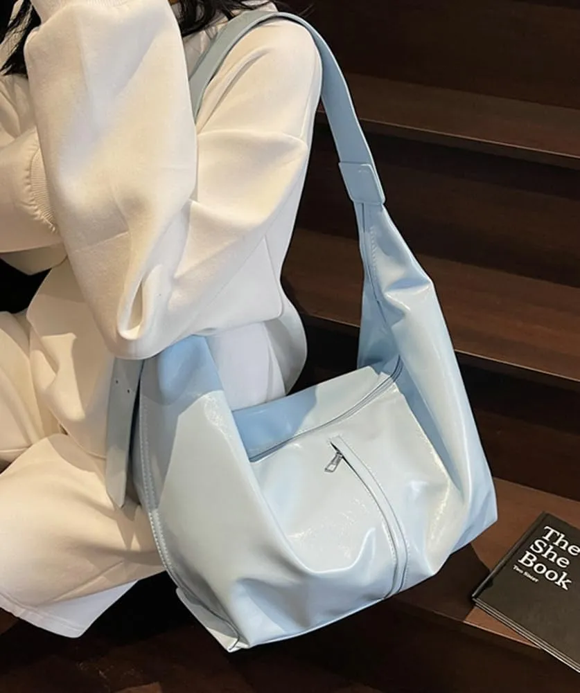 Shiny Hobo Bag for Women PU Leather Bag Trendy Shoulder Bag Satchel for Work Travel