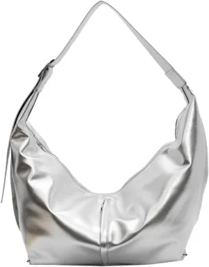 Shiny Hobo Bag for Women PU Leather Bag Trendy Shoulder Bag Satchel for Work Travel