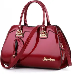 Shiny Patent Women Faux Leather Handbags Fashion Shoulder Bag Zipper Top-Handle Satchel Ladies Purse Tote