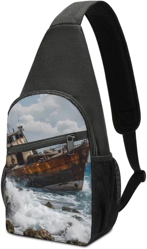 Shipwreck Waves Reef Chest Bag for Men Small Sling Backpack Crossbody Sling Bags for Outdoors Hiking Traveling