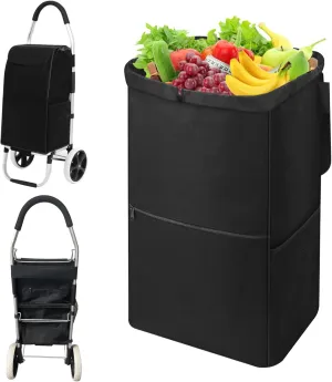 Shopping Cart Liner, Trolley Bags for Shopping Cart Waterproof Replacement with Mesh Side Pockets Folding Storage Bag, Black