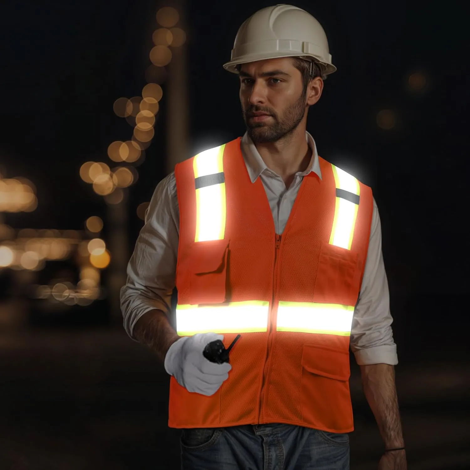 SHORFUNE High Visibility Mesh Safety Vest with Pockets, Mic Tabs, Zipper and Reflective Strips,ANSI/ISEA Standards