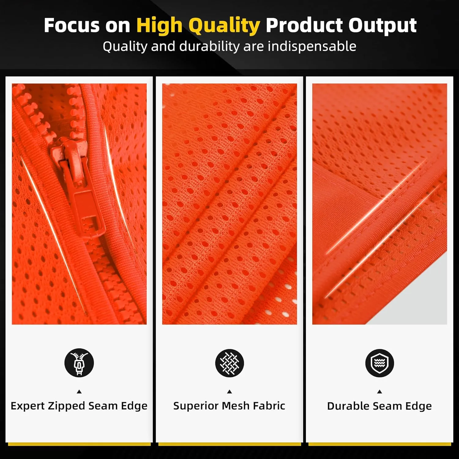 SHORFUNE High Visibility Mesh Safety Vest with Pockets, Mic Tabs, Zipper and Reflective Strips,ANSI/ISEA Standards