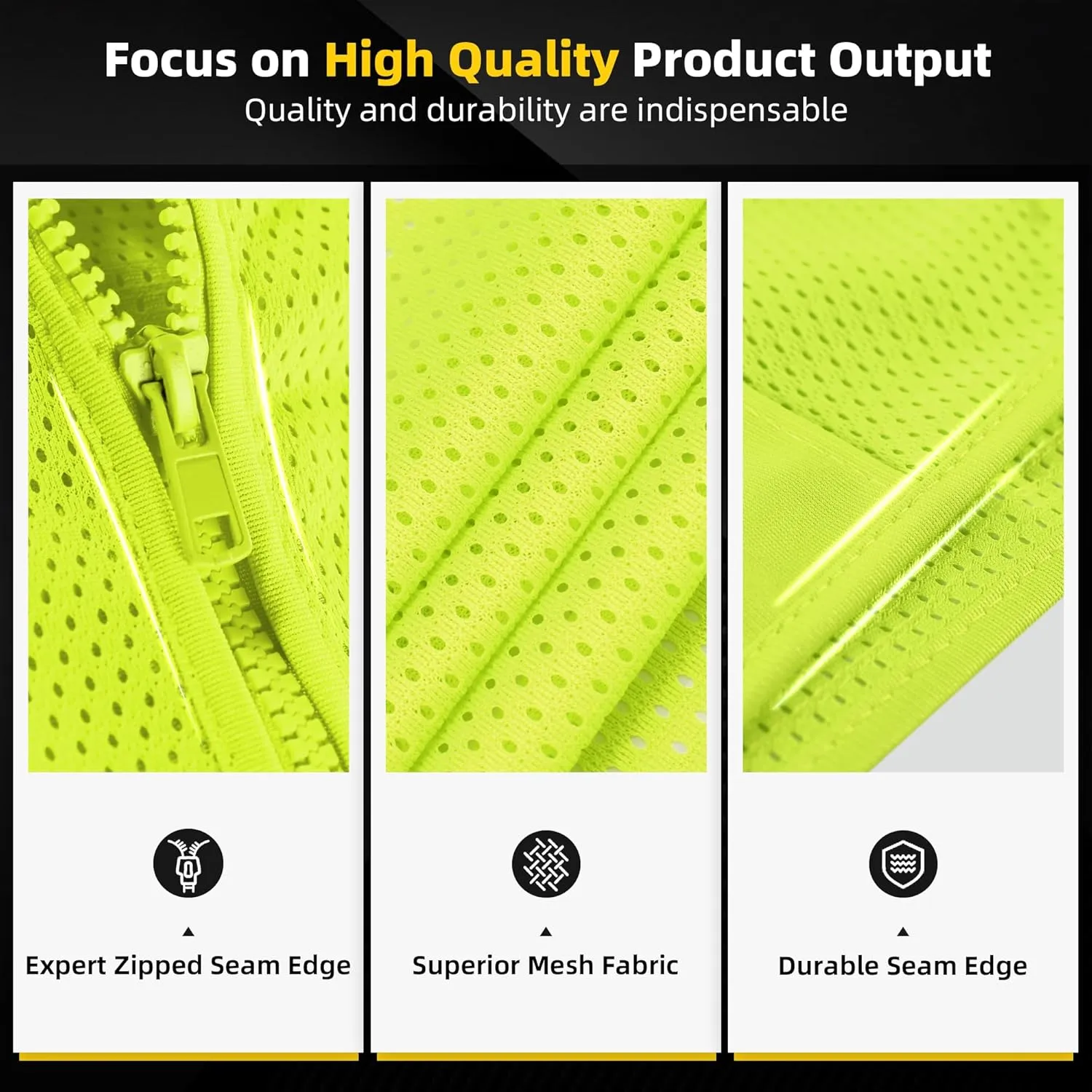 SHORFUNE High Visibility Mesh Safety Vest with Pockets, Mic Tabs, Zipper and Reflective Strips,ANSI/ISEA Standards
