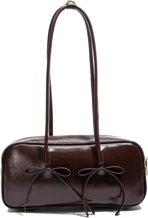 Shoulder Bag for Women with Bow Tie, Retro Swing Zip Shoulder Handbag - Top Handle Hobo Purse for Work/Travel/Shop