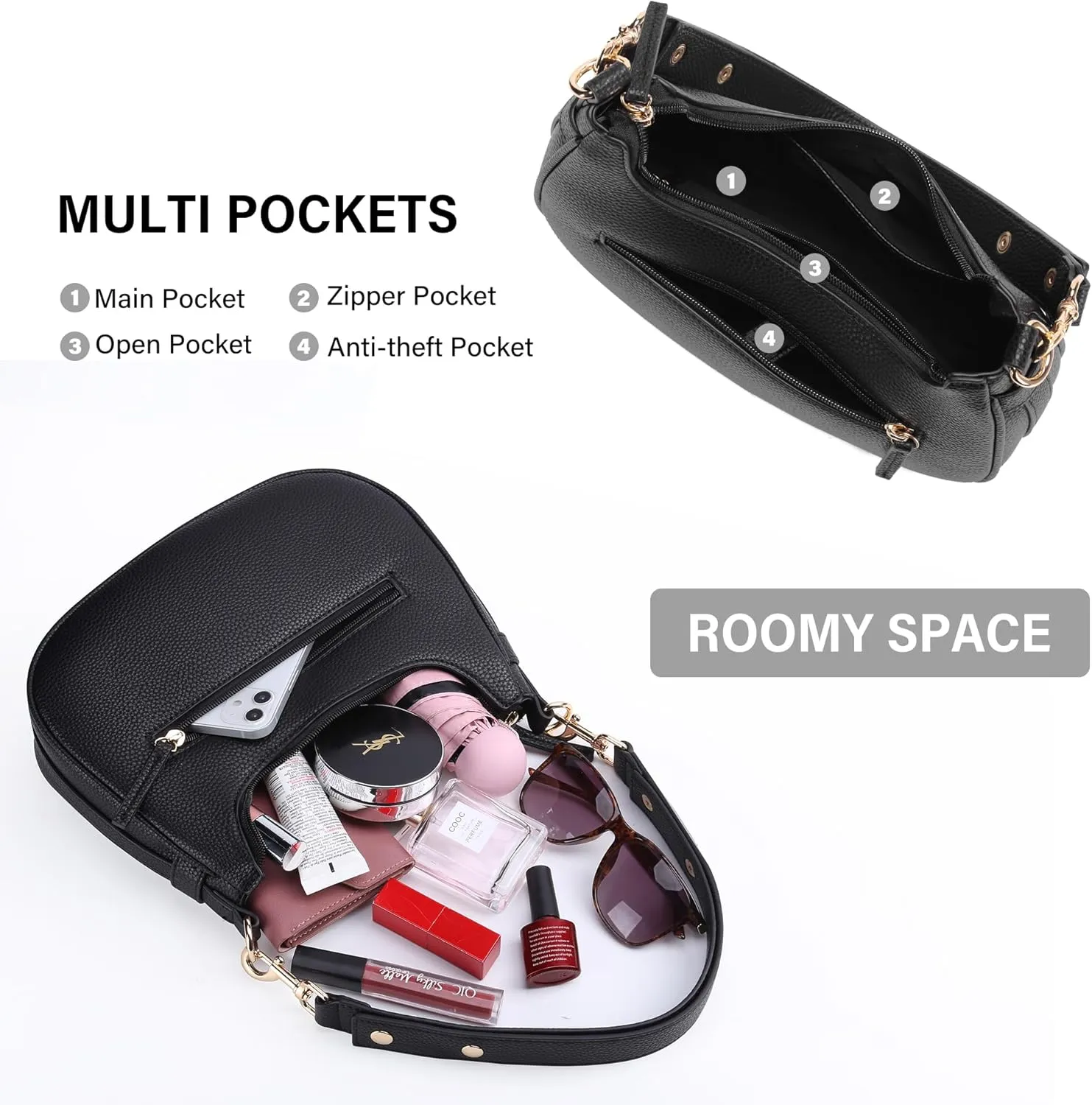 Shoulder Bags Y2k Purse for Women, Top Handle Purses Buckle Punk Hobo Clutch Crossbody Bag Trendy Leather Handbag