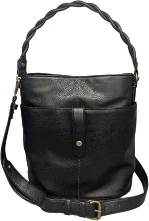 Shoulder Hobo Handbag with Removable Crossbody Bag Strap, Multiple Pockets, Braided Detail, Snap Closure