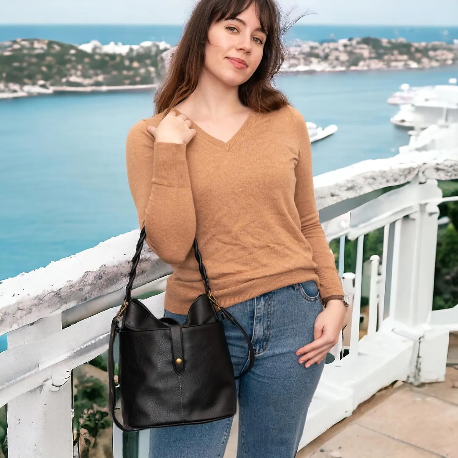 Shoulder Hobo Handbag with Removable Crossbody Bag Strap, Multiple Pockets, Braided Detail, Snap Closure