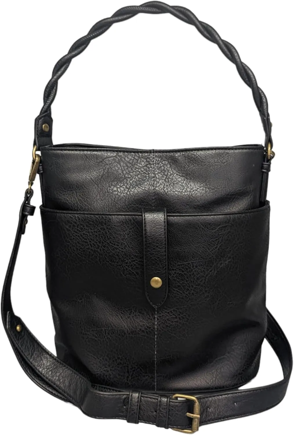 Shoulder Hobo Handbag with Removable Crossbody Bag Strap, Multiple Pockets, Braided Detail, Snap Closure