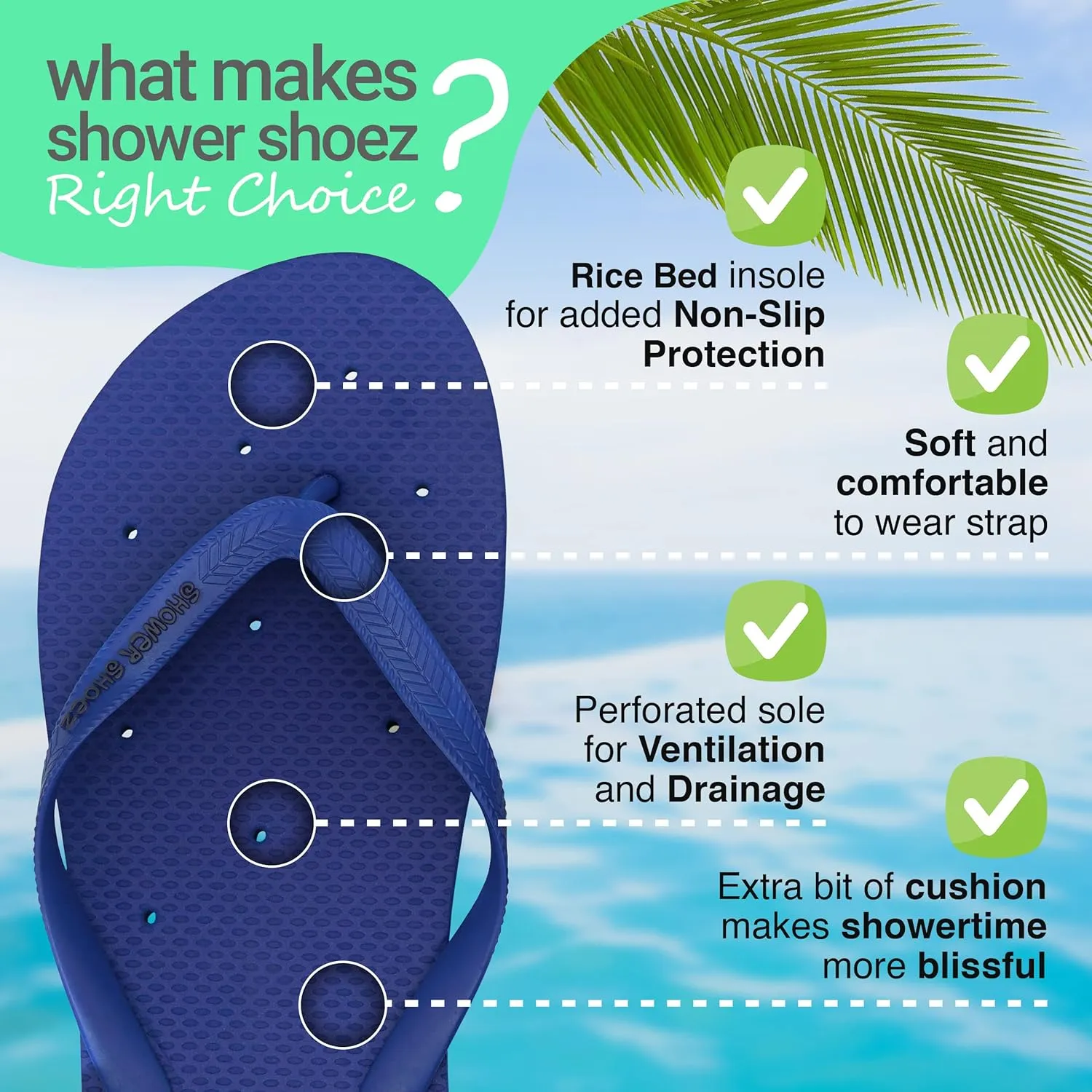 Shower Shoez Men's Non-Slip Gym Pool Dorm Water Sandals Flip Flops