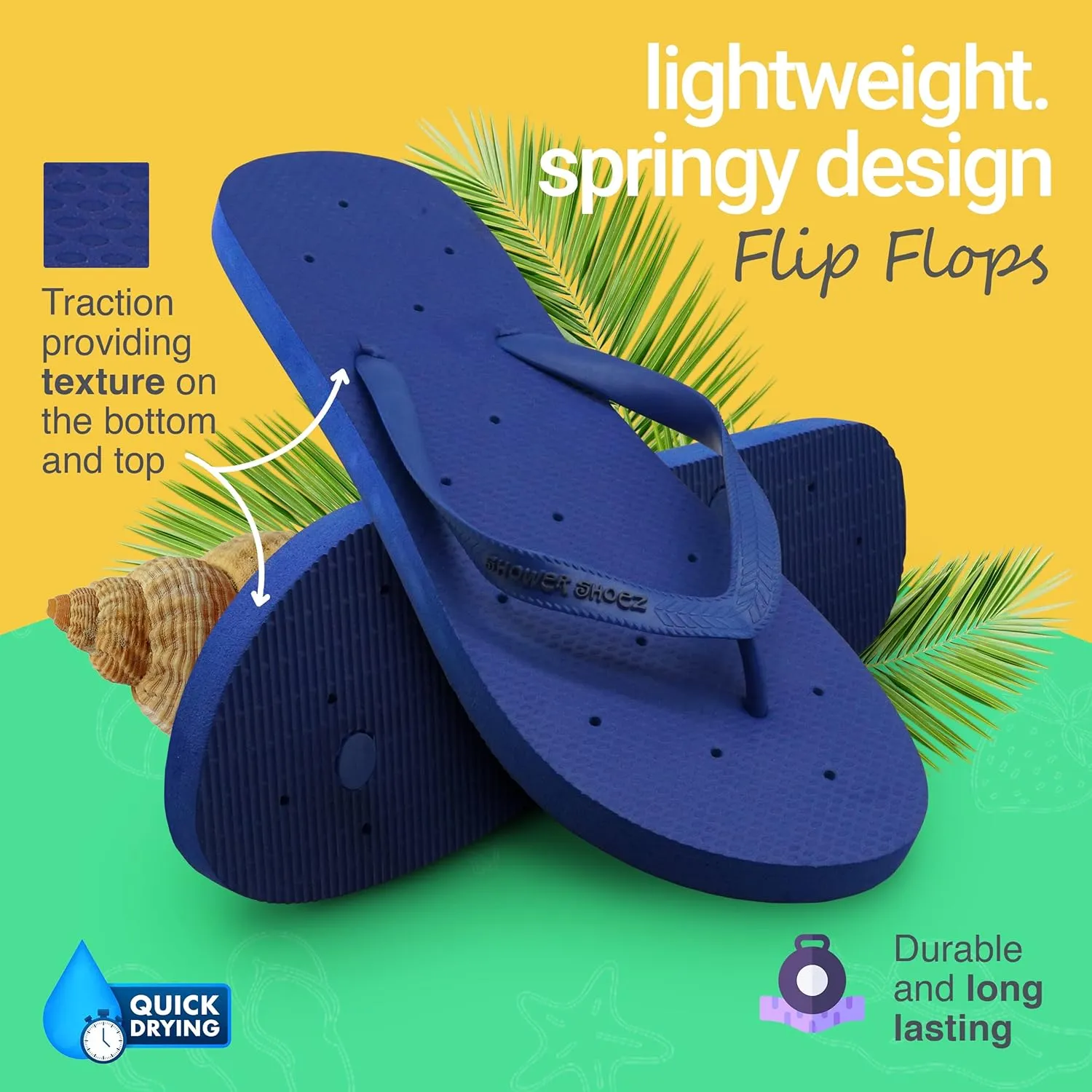 Shower Shoez Men's Non-Slip Gym Pool Dorm Water Sandals Flip Flops
