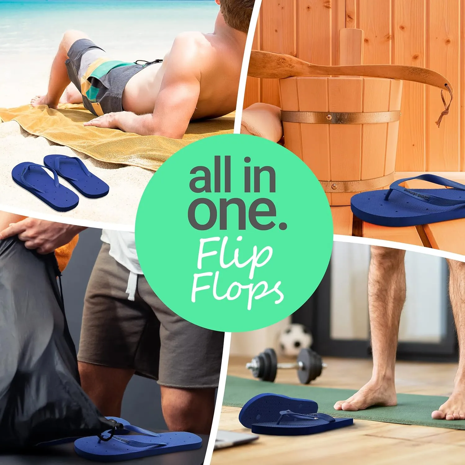 Shower Shoez Men's Non-Slip Gym Pool Dorm Water Sandals Flip Flops