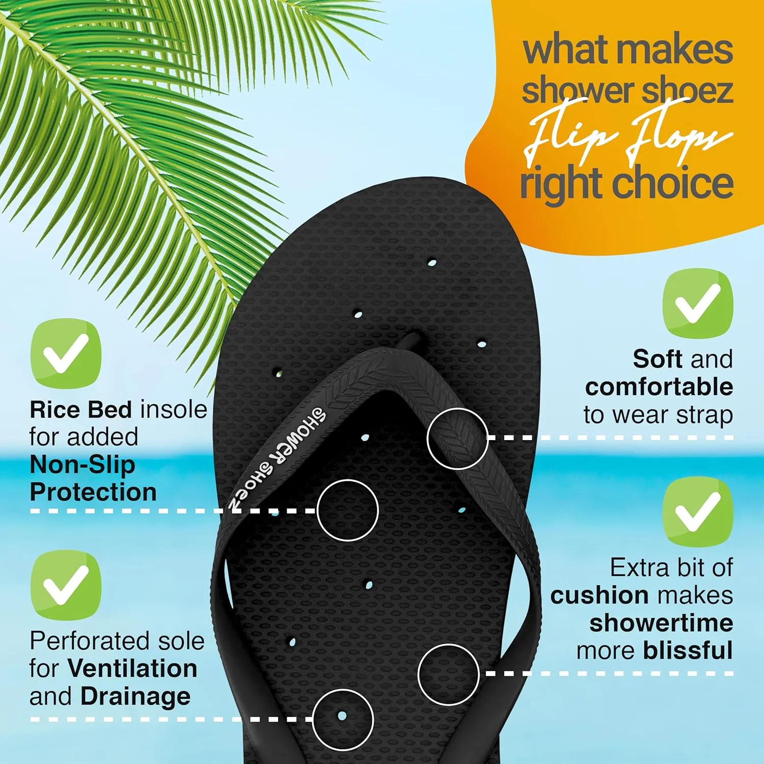 Shower Shoez Women's Non-Slip Pool Dorm Water Sandals Flip Flops