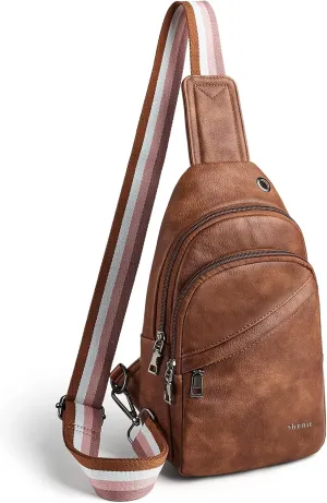 Shrrie Sling Bag for Women,Faux Leather Fanny Pack Crossbody Bags for Women,Fashion Chest Bag Sling Belt Bag with Adjustable Strap for Travel