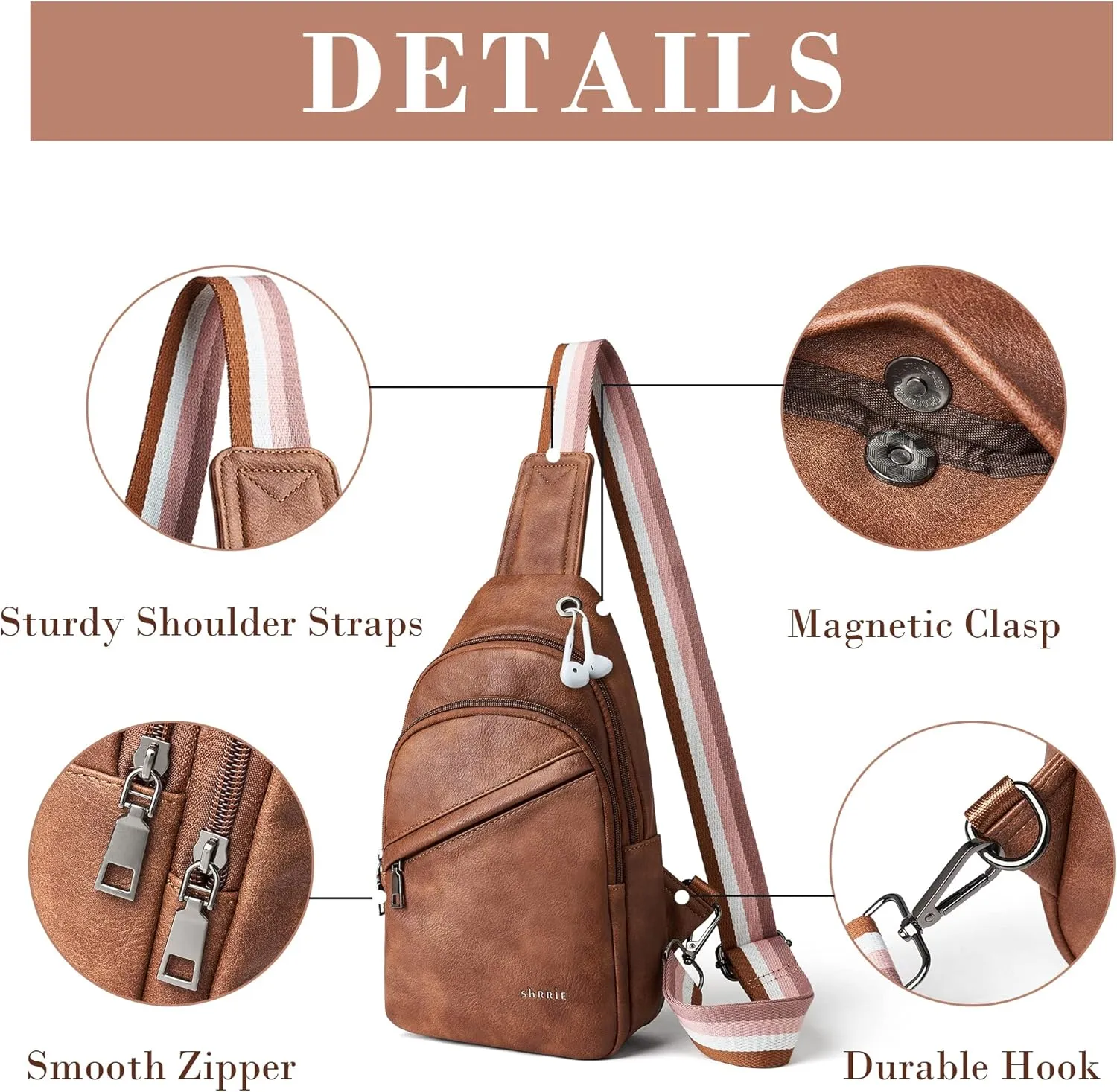 Shrrie Sling Bag for Women,Faux Leather Fanny Pack Crossbody Bags for Women,Fashion Chest Bag Sling Belt Bag with Adjustable Strap for Travel