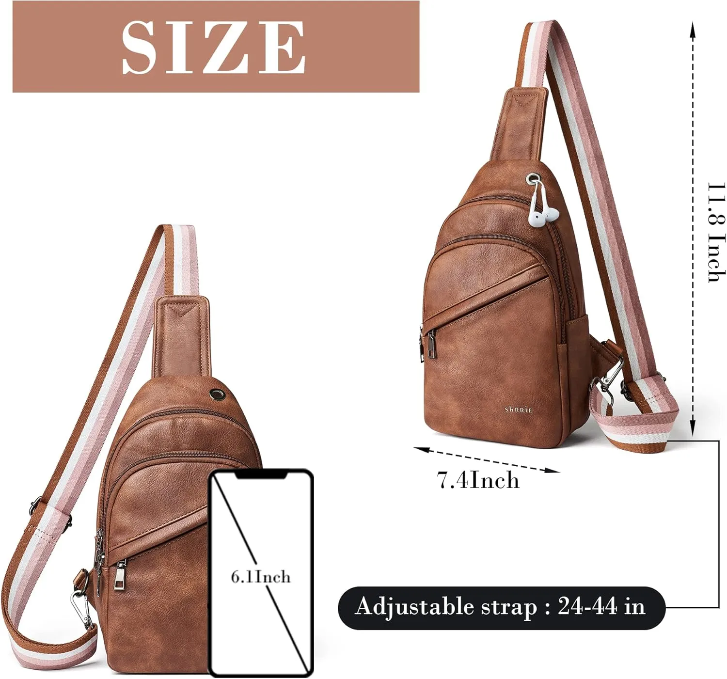 Shrrie Sling Bag for Women,Faux Leather Fanny Pack Crossbody Bags for Women,Fashion Chest Bag Sling Belt Bag with Adjustable Strap for Travel